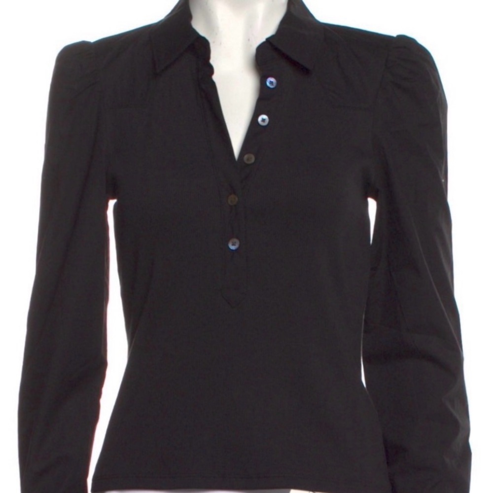 Veronica Beard Coralee Puff-Sleeve Henley Top in Black - New With Tags